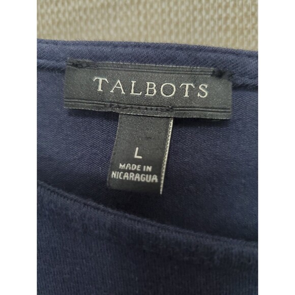 Talbots Cotton Blend Blue Keyhole Back Long Sleeve T-Shirt with Ruffle Detail L - Picture 4 of 6